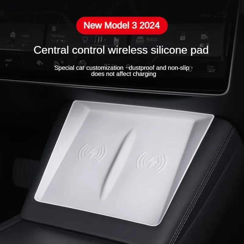 For Tesla Model 3+ Highland 2024 Type Wireless Phone Charging Silicone Pad Center Control Non-slip Mat Newest Model3 Accessories