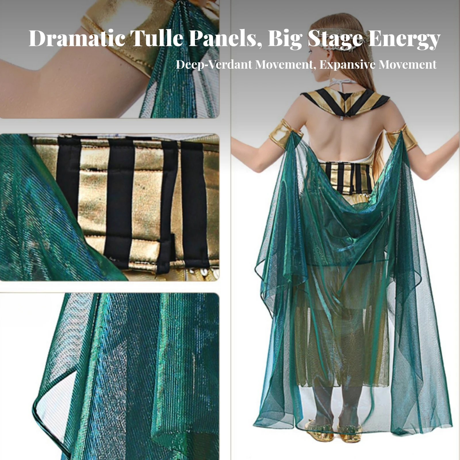 Egyptian Queen Costume Sleeveless Egyptian Dress with Cape Pharaoh Costume Theatrical Dress with Wrist Cuffs Distinctive