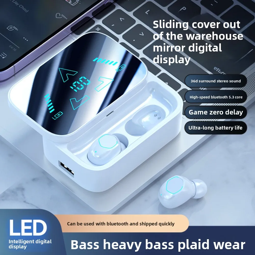 Wireless Bluetooth Earphone HIFI Stereo Sound ENC Headphones Power Display Earbuds For iPhone Samsung Sport Headsets