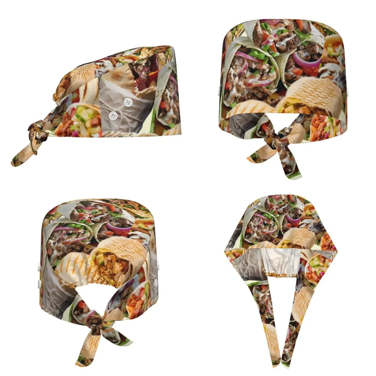 Kebab Fresh Ingredients Scrub Hat Doctor Working Surgical Cap Men Women Adjustable Nursing Caps for Dentist