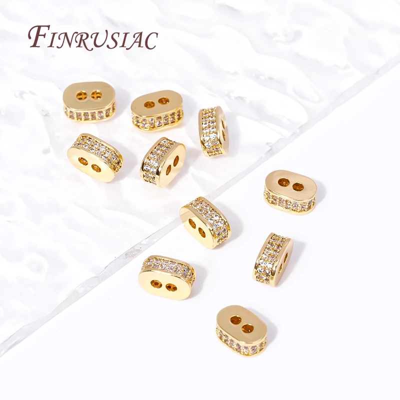 18K Gold Plated Brass With Zircon 2 Hole Oval Spacer Beads For Jewelry Making Supplies DIY Bracelets Necklaces Accessories