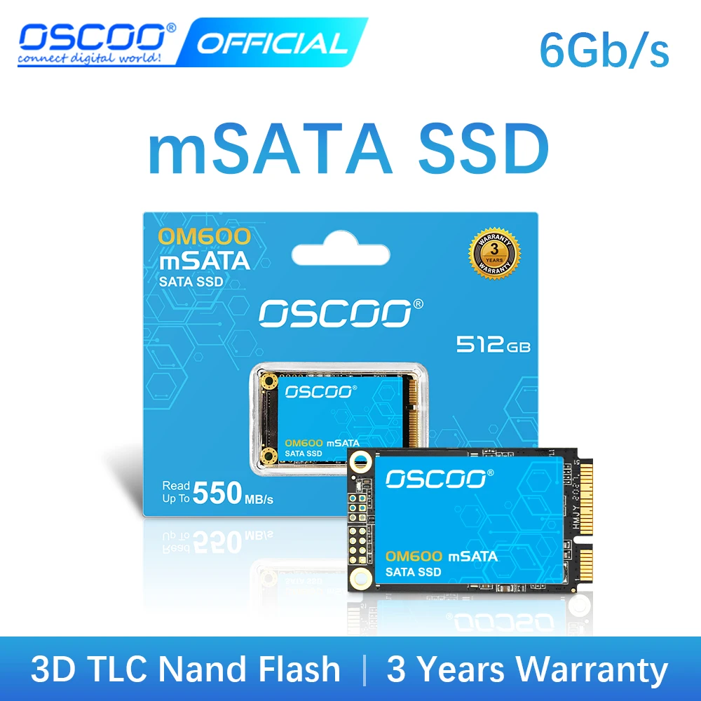 OSCOO MSATA SSD 128GB 256GB 512GB Hard Disk SATA III for Windows Laptop Desktop