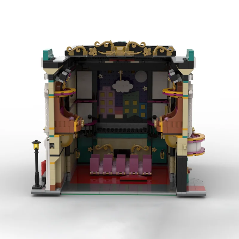 โมเดลบล็อกอาคารโรงเรียนโรงละครโมดูลาร์ 1614 ชิ้นพร้อมเวทีเคลื่อนย้ายได้และที่นั่งสองชั้น เหมาะสําหรับการแสดงผลที่สร้างสรรค์