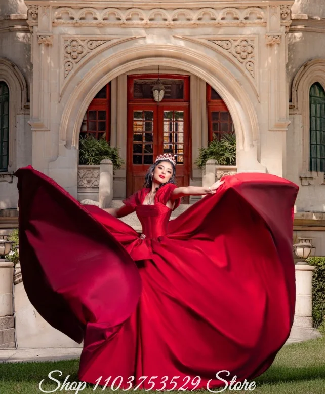 

Burgundy Quinceañera Dress Customized Corset Detachable Sleeves Prom Dress Vestidos De 15 Quinceañera Sweet 15 Graduation Ball