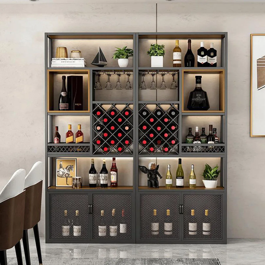 

Wedding Kitchen Bar Cabinet Houses Industrial Living Room Metal Modern Mobile Black Wine Rack Narrow Vitrina Square Furniture