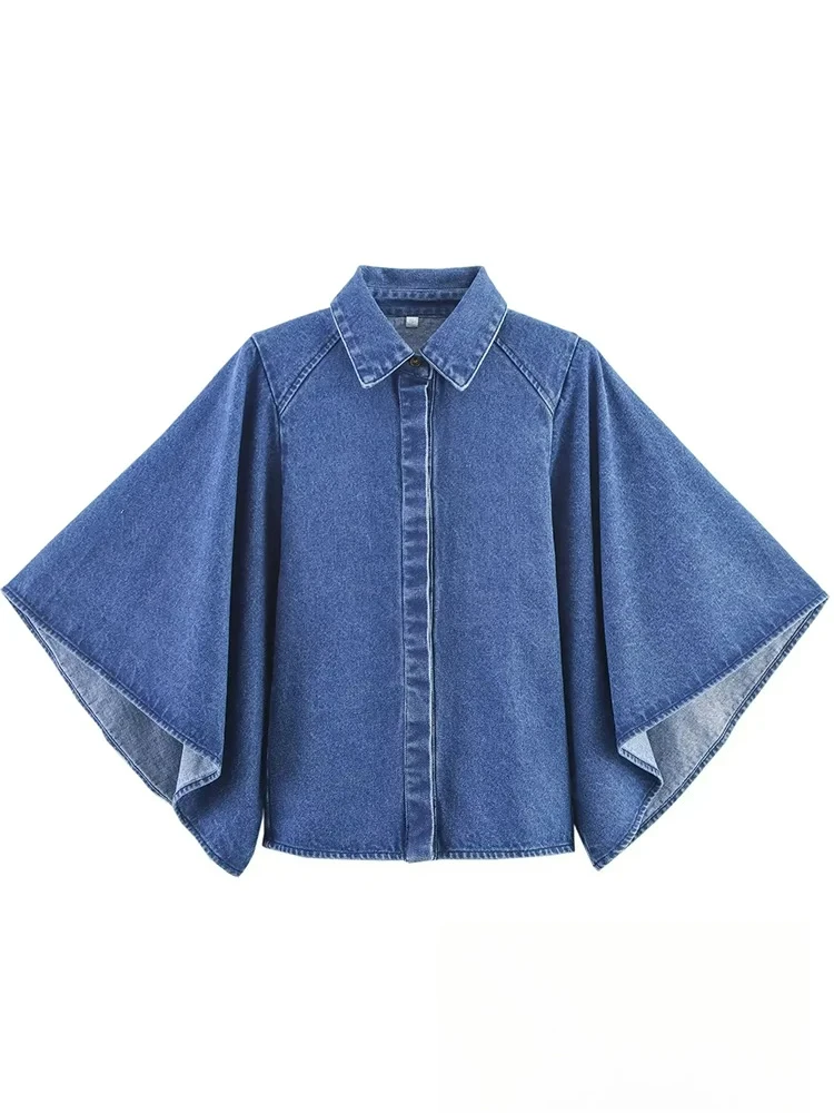 

KONDALA повседневная женская блузка в ковбойском стиле с длинным рукавом и отложным воротником, однобортная свободная блузка, новая мода, осенние рубашки 2025 года, топы