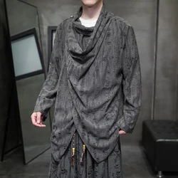 Mens Chinese Style Distressed Hole Long-Sleeved Cloak Autumn Genderless Fashion Irregular Retro Zen Taoist Robe Top Unisex