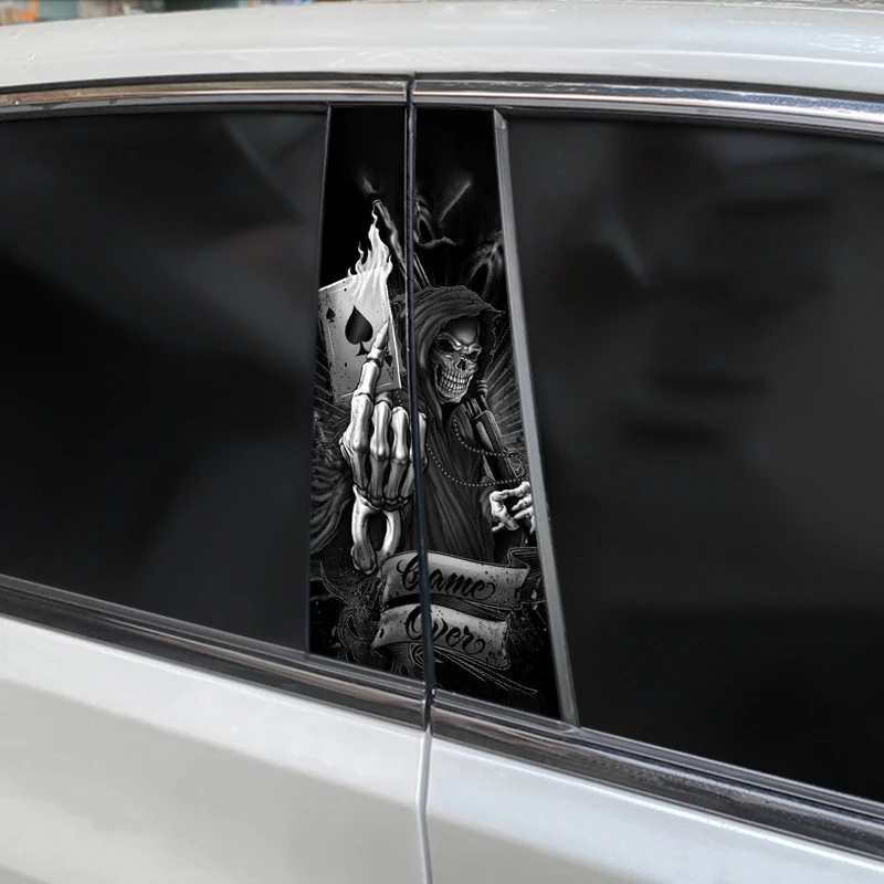 1set Gothic Skeleton Car Sticker Car B-Pillar Vinyl Decal Waterproof Car Door Post Diy Decorative Cover Cover Scratch Sticker