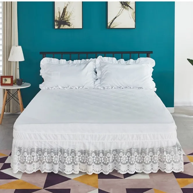 Bed Skirt Summer Single Bedskirt, Solid Color Beautiful Lace Bed Skirt Apron, Without Top Elastic Dust Ruffle