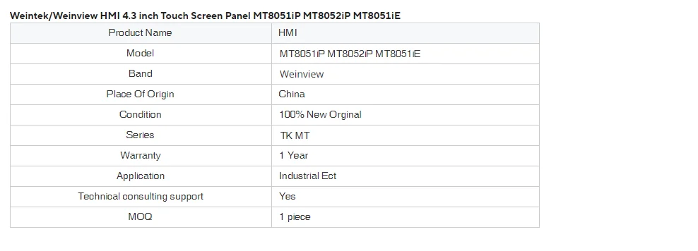 Original New 4.3/7inch Weinview HMI Touch Screen USB Host Ethernet Port MT8052IP TK6072IP MT8072IE TK8072IP MT8072IP MT8051IE