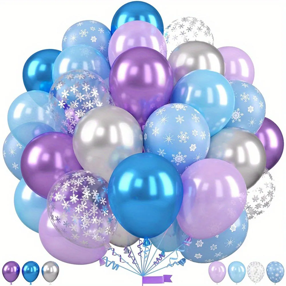 56pcs Ice and Snow Theme Balloon Blue Purple Snowflake Balloon Metal Blue Purple Balloon Decoration Birthday Party Supplies