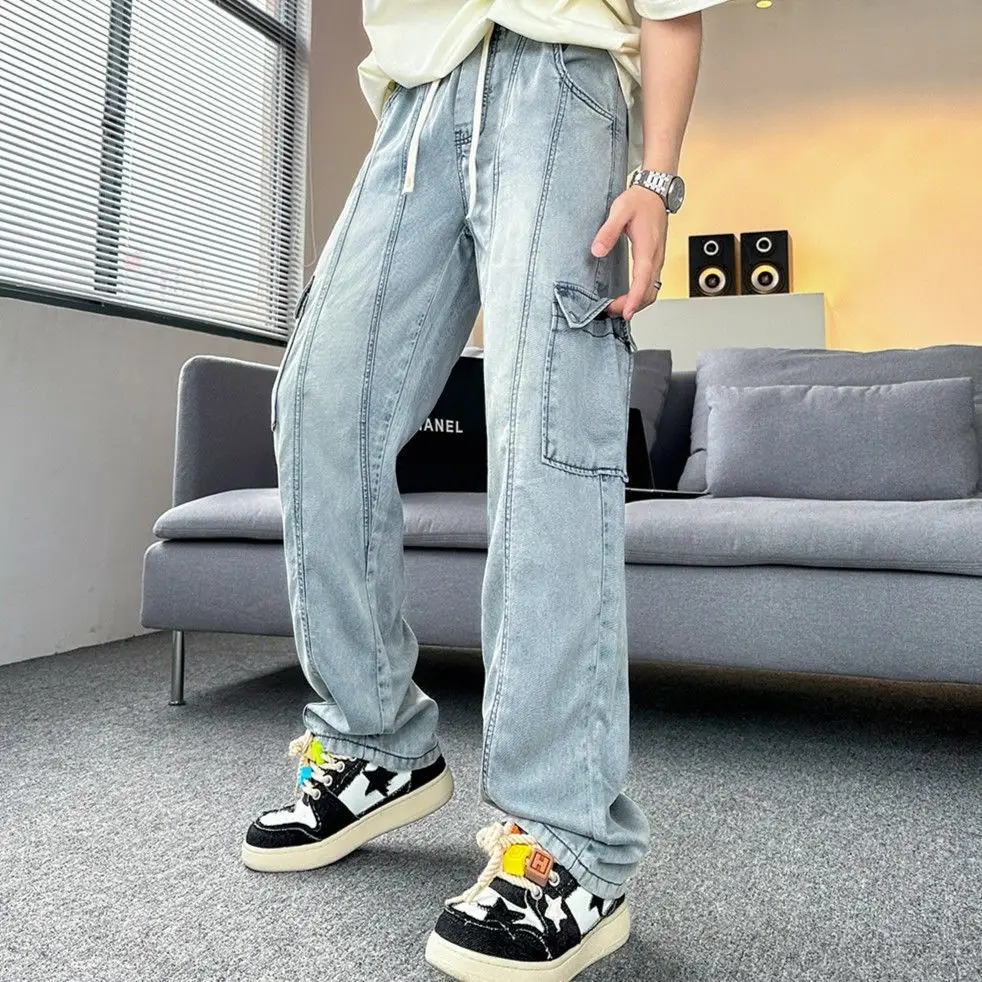 

Youze Летние прямые джинсы Lycell, повседневные тонкие джинсы для подростков со средней талией, на молнии, повседневные свободные прямые джинсы