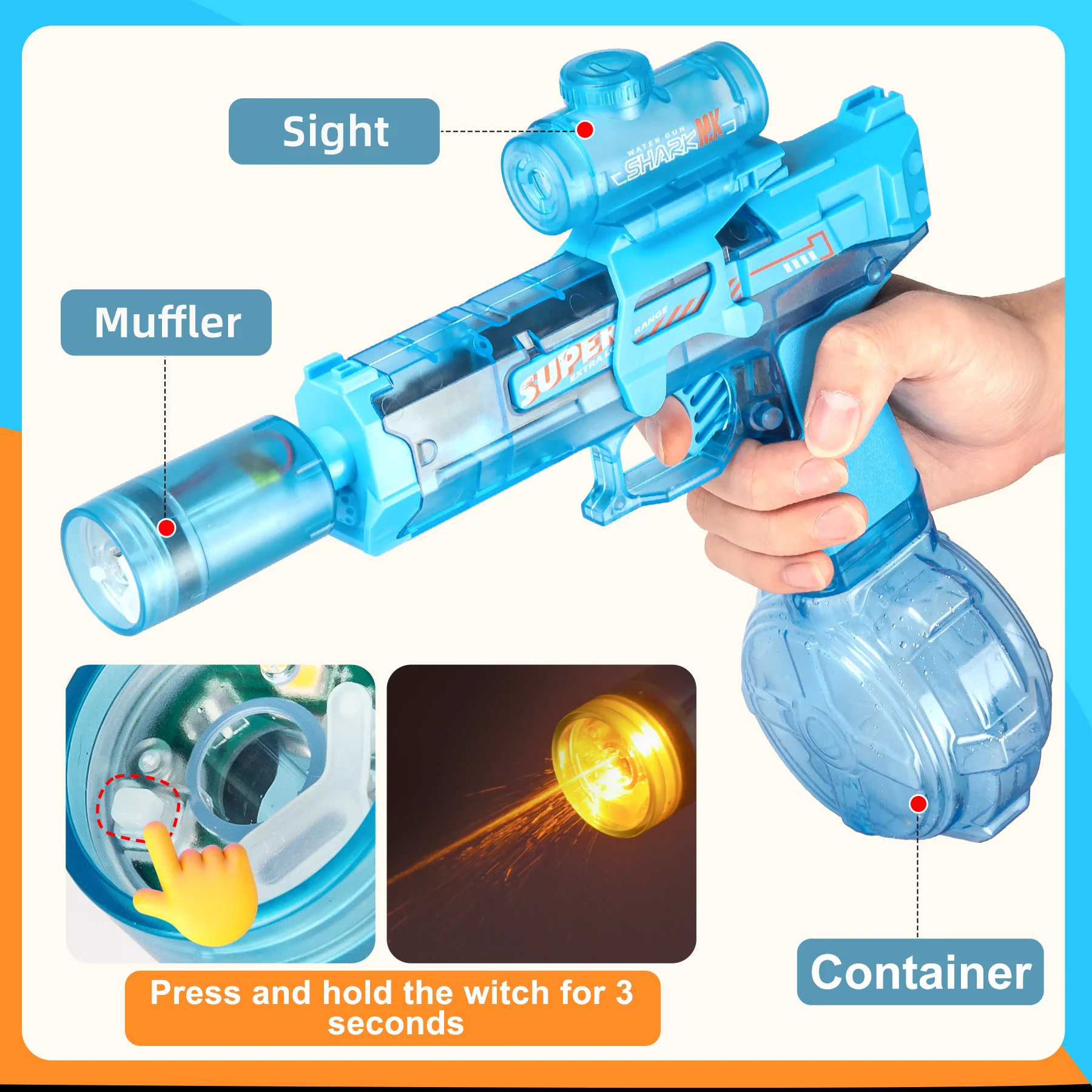 Pistola ad acqua elettrica Unilabo, silenziatore da gioco ad alta potenza, grande capacità, divertimento estivo in piscina sulla spiaggia, battaglia notturna, regalo estivo definitivo