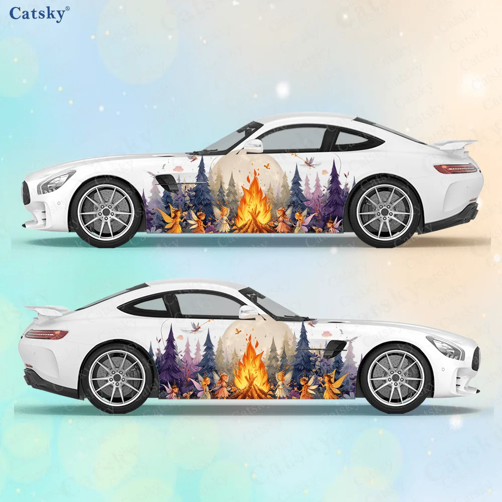 

2pcs Fairy Group Car Side Wraps, Self-Adhesive PVC Waterproof & Scratch-Resistant Stickers, Car Accessory Gift