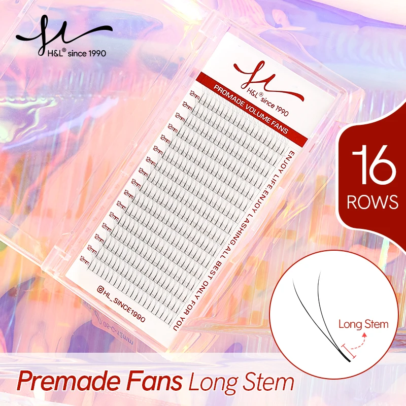 H&L SINCE 1990 Long Stem Premade Volume Fans 3D 4D 5D Long Stem Russian Volume Professional Eyelash Extensions Faux Mink