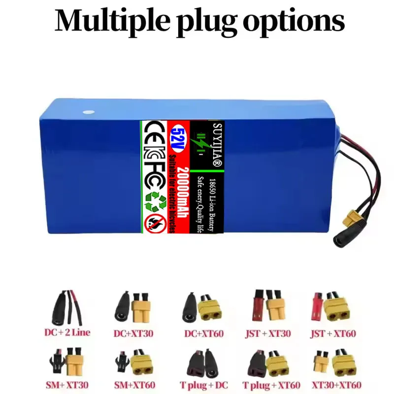 Batterie Au Lithium 14S5P 52V 20000mAh 18650 Avec BMS Pour Scooters Électriques 1500W, Vélos De Montagne + Chargeur