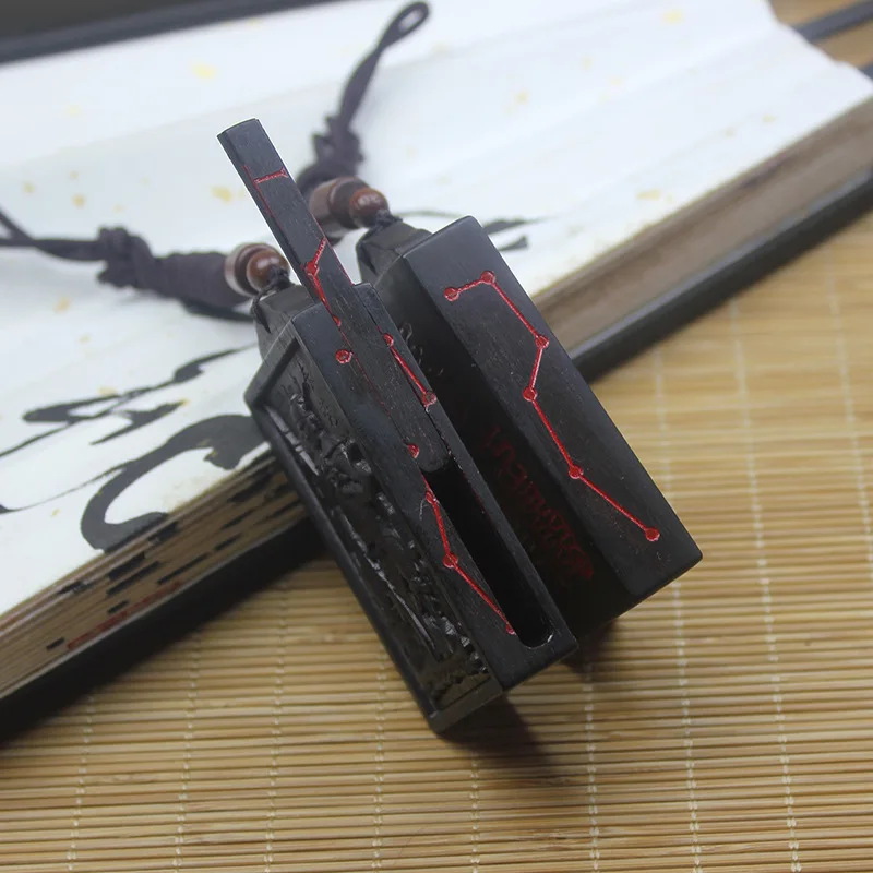 Thunderstruck Jujube Wood Hand Carved General Wen Zhe Pendant Cinnabar Inlaid Chinese Style Good Luck Blessing Fortune Bringing