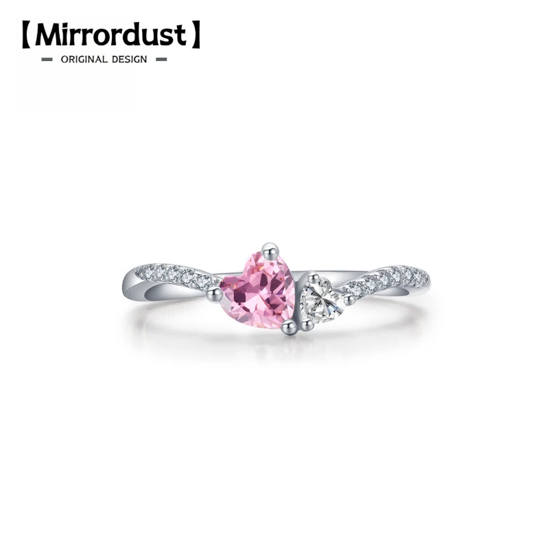 

【Mirrordust】S925 Silver Pink Heart Shape Super Flash Zircon Ring Female Light Luxury Boutique fashion Finger Ring