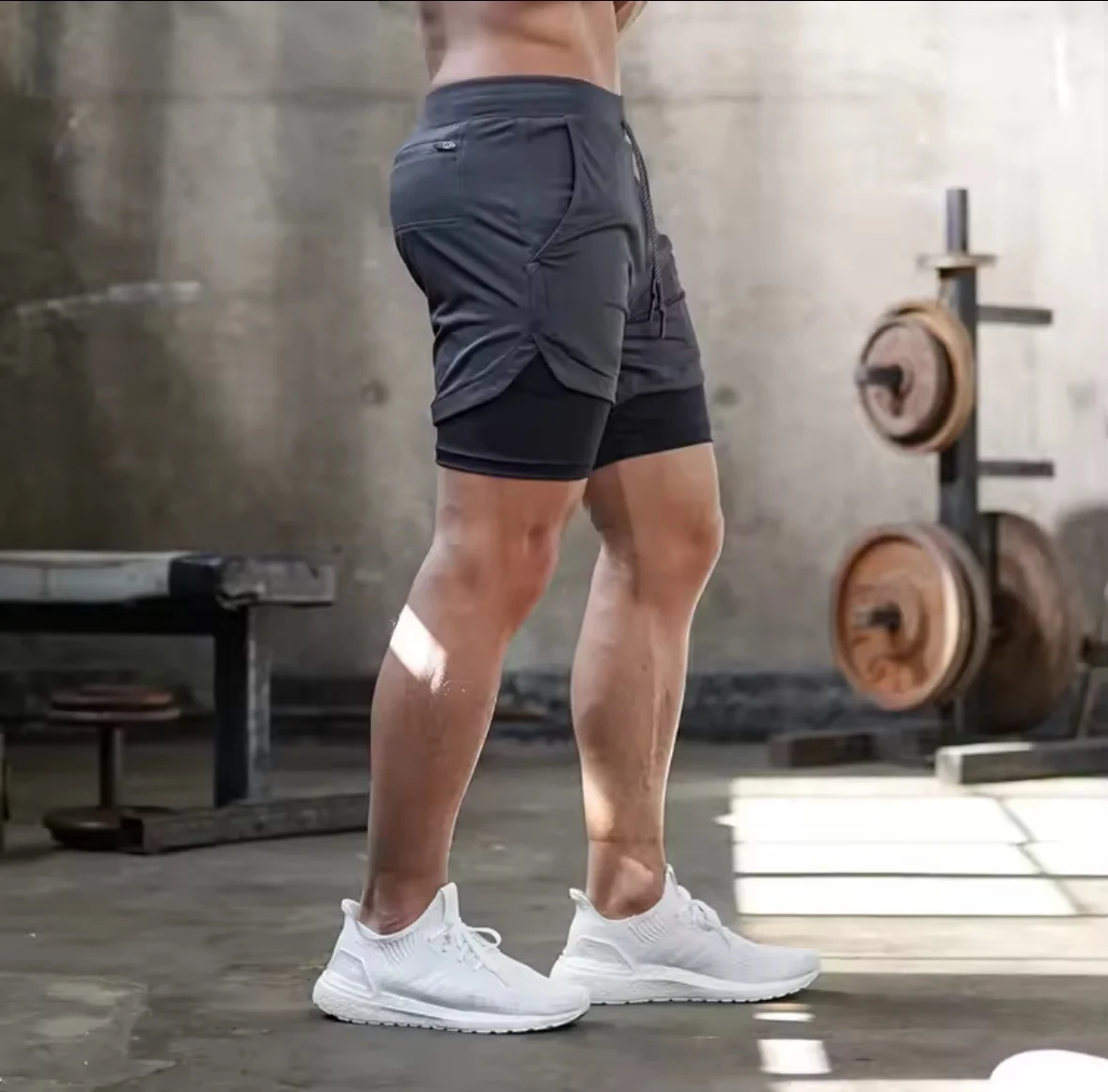 Men's Double Layer Fitness Shorts Men Fitness Gym Training 2 in 1 Sports Shorts Quick Dry Workout Jogging Double Deck Summer image 2
