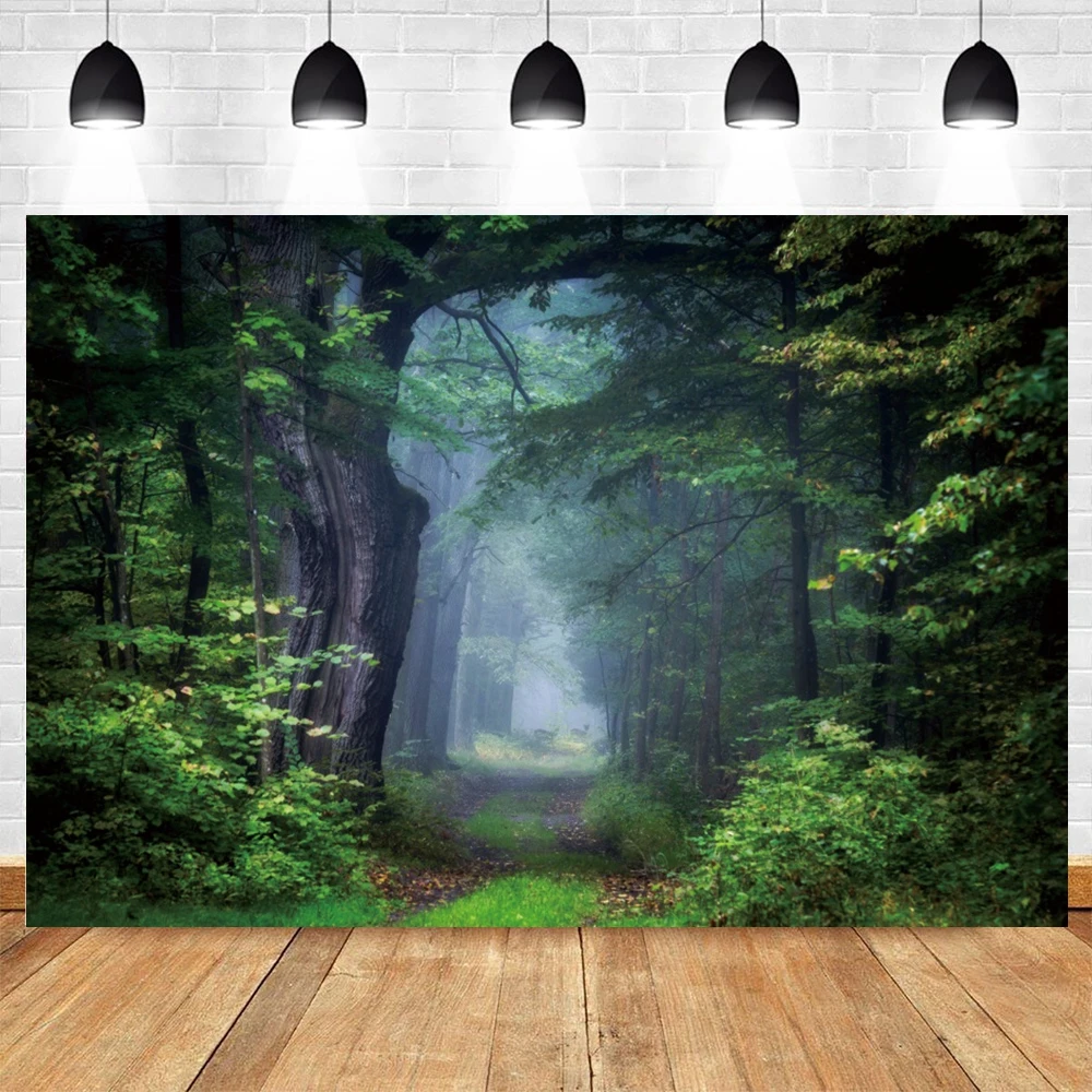 Nature Forest Scenery Photography Backdrop Green Trees River Birthday Party Portrait Photo Backgroudn Decor Photo Studio Props