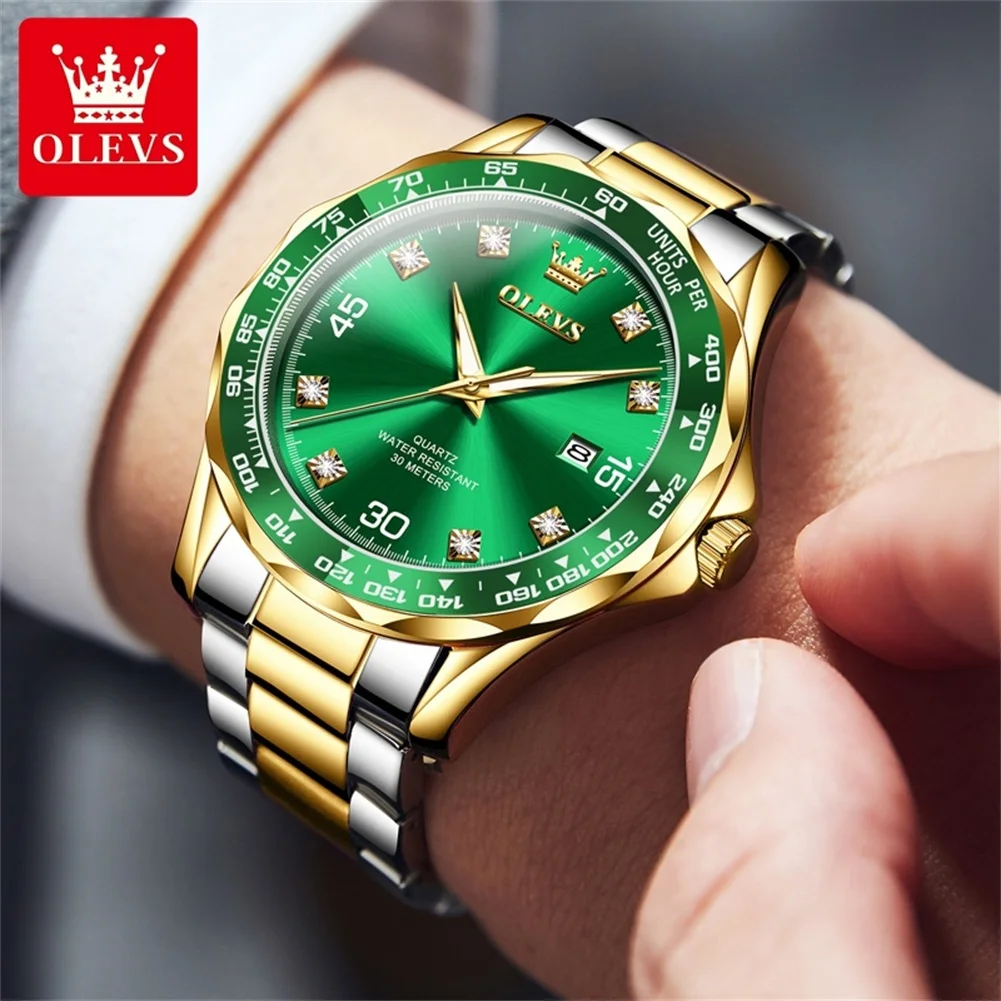 OLEVS Brand Single Calendar Diamond-Encrusted Quartz Watch for Men