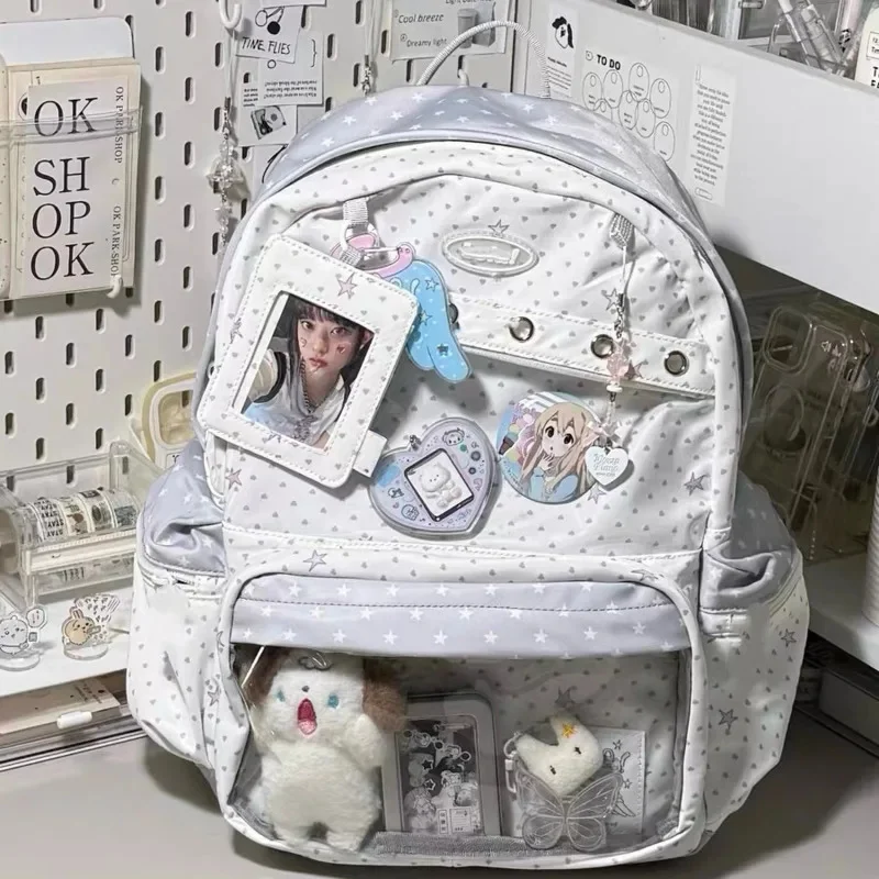 Y2K Polka Dot Itabag Backpacks Clear Window Badge Display School Bookbag Large Capacity Rucksack Girl Students Collectible Gift
