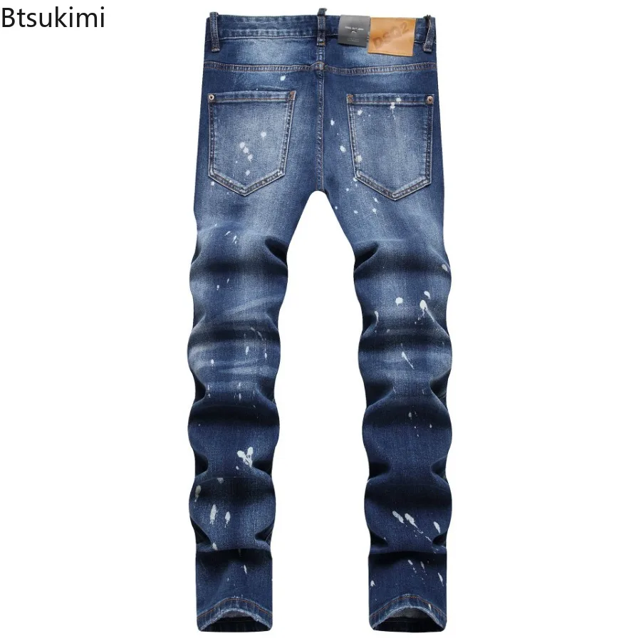 New Street Style Hip Hop Jeans Men's Ripped Holes Slim Stretch Straight Pencil Pants Trend Versatile Casual Denim Pants for Men