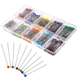 100Pcs/Box 38mm Sewing Pins Glass Ball Multicolor Head Pins Straight Quilting Pins with Pearl Heads DIY Crafts Sewing Tool