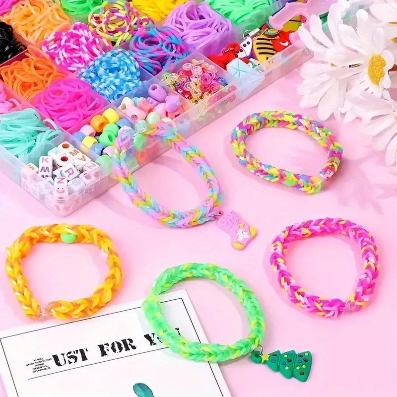 300 pçs diy pulseira de borracha fazendo kit tear bandas conjunto menina amizade pulseiras, aniversário e natal artesanato presente brinquedos