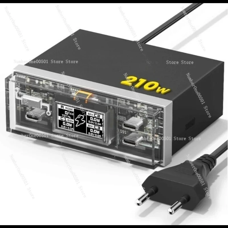 

Настольная зарядная станция GaN, 210 Вт, многопортовый концентратор быстрой зарядки с экраном, универсальные функции, черный