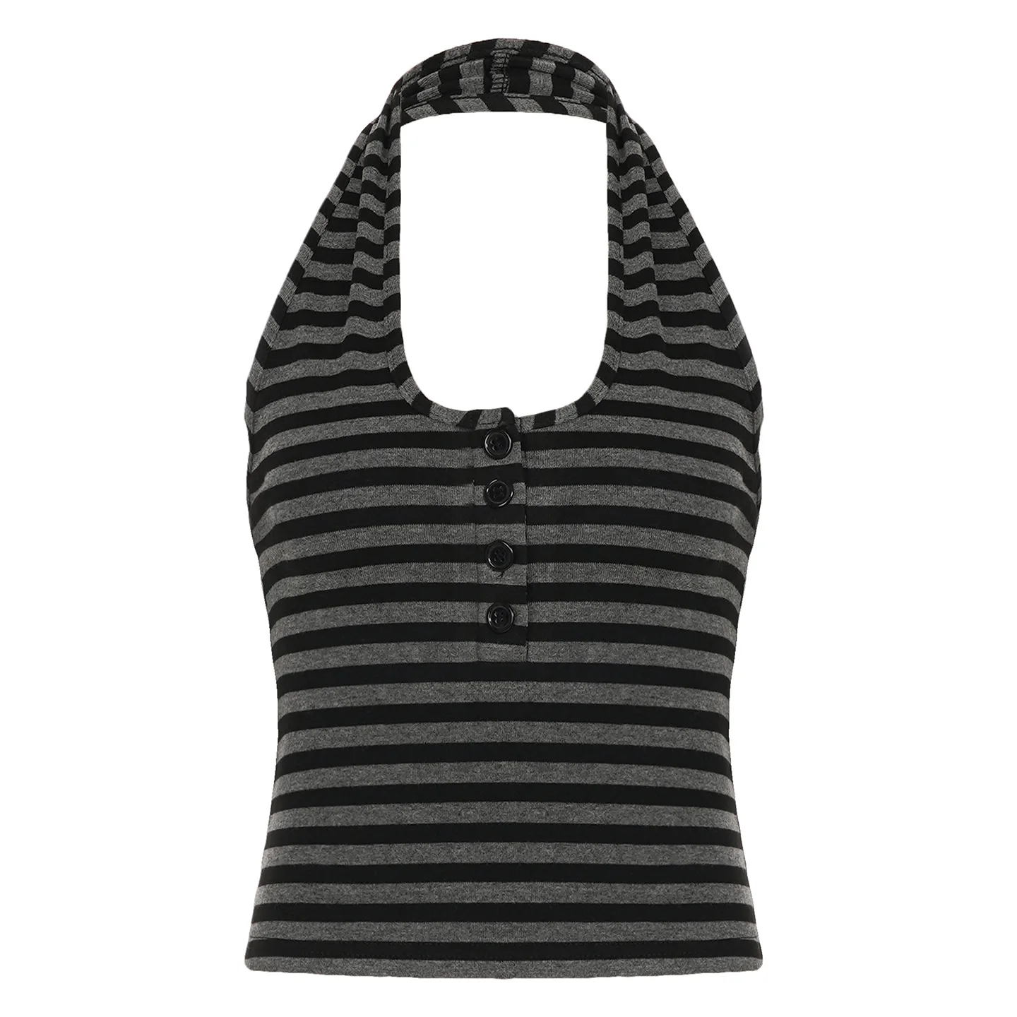 

Street Style Spicy Girl Button Low Cut Striped Halter Top, Women's Cross-Border Sexy Backless Knitted Short Suspender