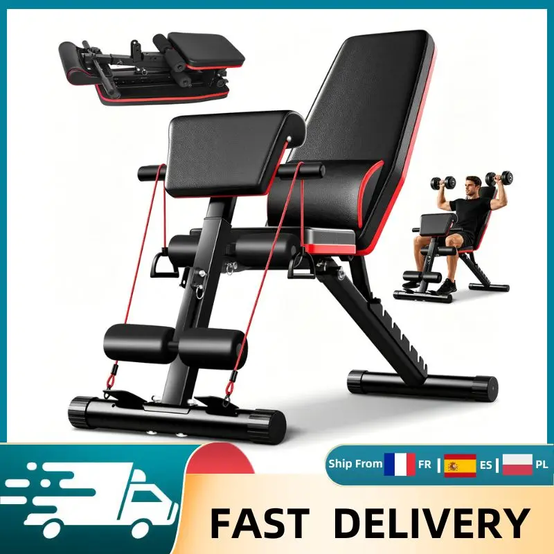 Banc de musculation pliable et réglable, banc d'entraînement 6-en-1 avec dossier à 7 niveaux, équipement de fitness compact pour la maison pour la poitrine, les abdominaux et les jambes
