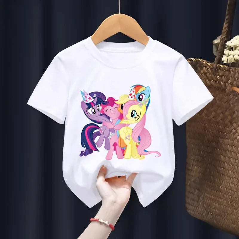 2024 new Summer Baby Boys Little Pony T-shirts Kids Cartoon Print Short Sleeve T Shirt Tops Children Clothes Streetwear