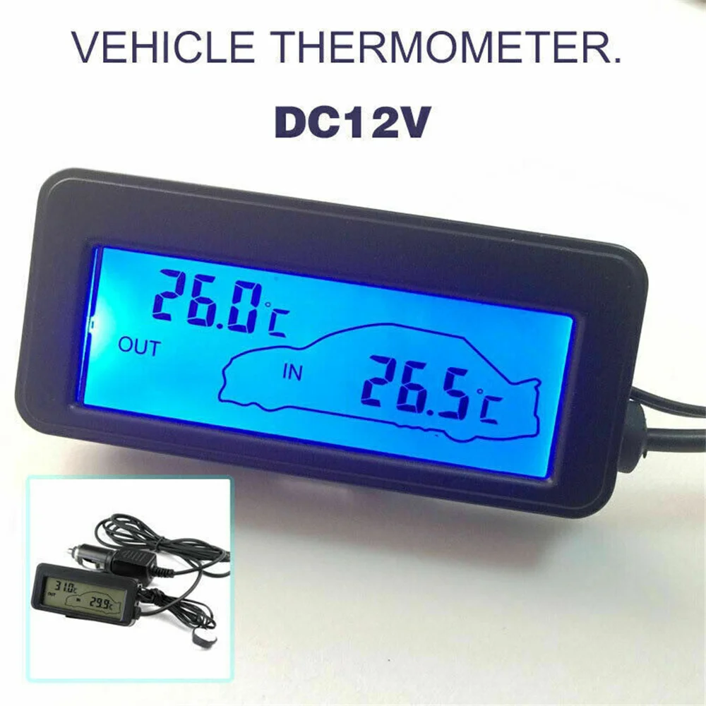 Termómetro Digital para coche, Mini LCD, impermeable, interior y exterior, Sensor de temperatura conveniente con Cable encendedor de cigarros de 1,5