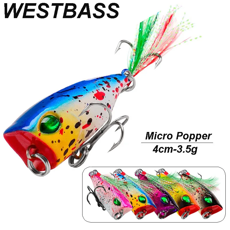 WESTBASS 1PC Micro Popper Lure 4cm-3.5g Noisy Fishing Wobbler Floating Hard Bait Ultralight Swimbait leurre peche cebo duro Isca