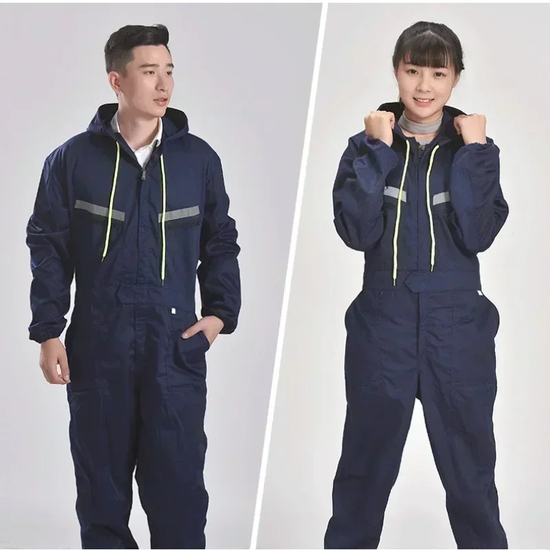 Work Clothes Reflective Zipper Pockets Unisex Work Overalls Safety Worker Coveralls for Auto Repairmen Mechanics for Dust-proof