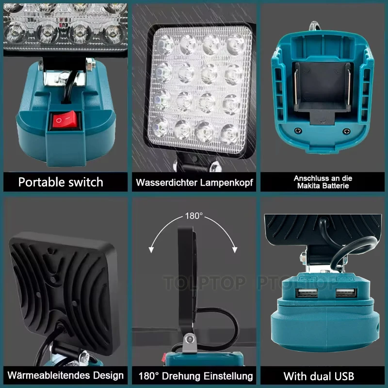 Imagem -03 - Polegada com Usb Novo Trabalho Luz Led para Makita 14.4v18v Li-ion Bateria Lanterna ao ar Livre Lâmpada de Acampamento Iluminação de Emergência 4