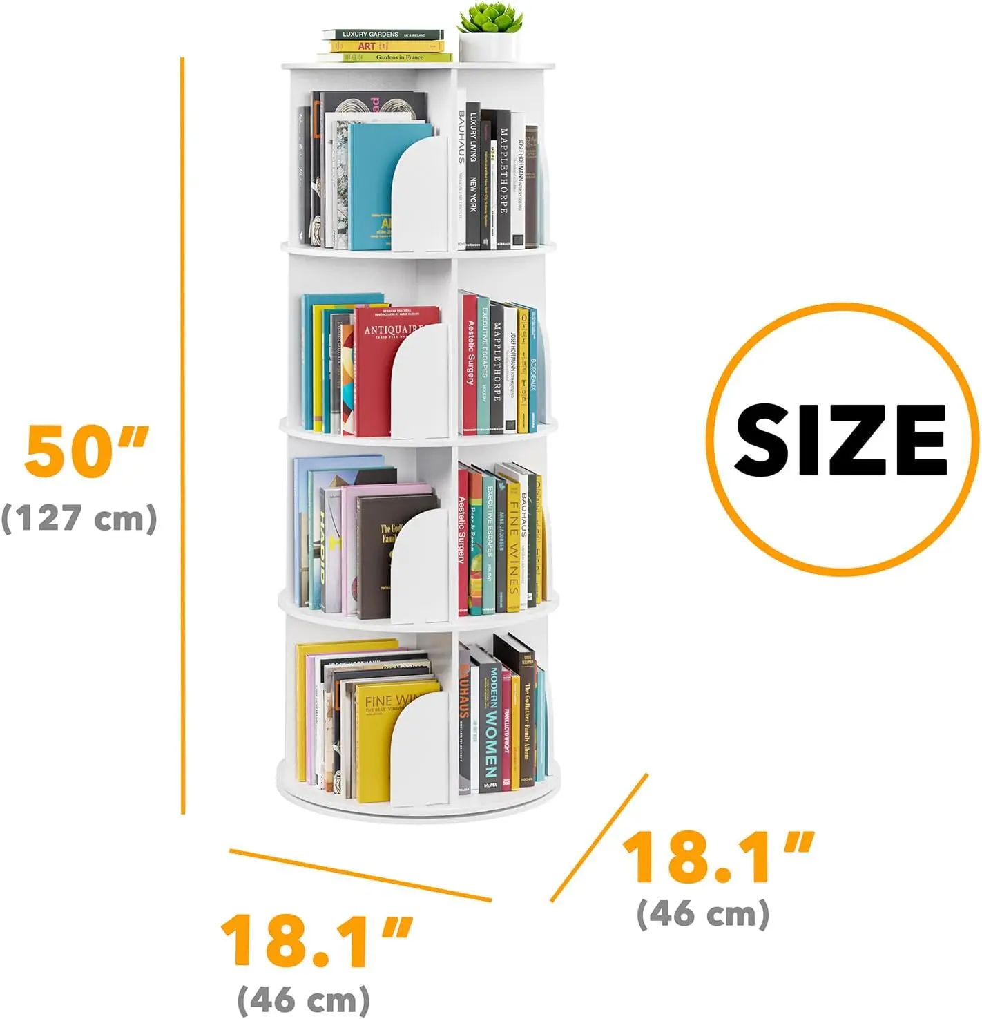 4 Tier Rotating Bookshelf Tower, Spinning Bookcase Lazy Susan, Revolving 360 Book Shelf Storage Round Carousel, Vertica