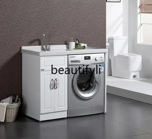 FG26Light luxury solid wood laundry cabinet with rubbing board balcony roller combination cabinet washbasin significant other