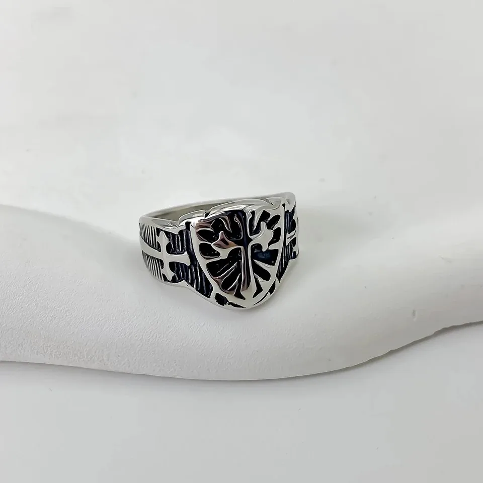 Free Shipping  Punk 316L Stainless Steel Armor Shield Knight Templar Crusade Cross Sword Ring Medieval Signet Men\'s Rings