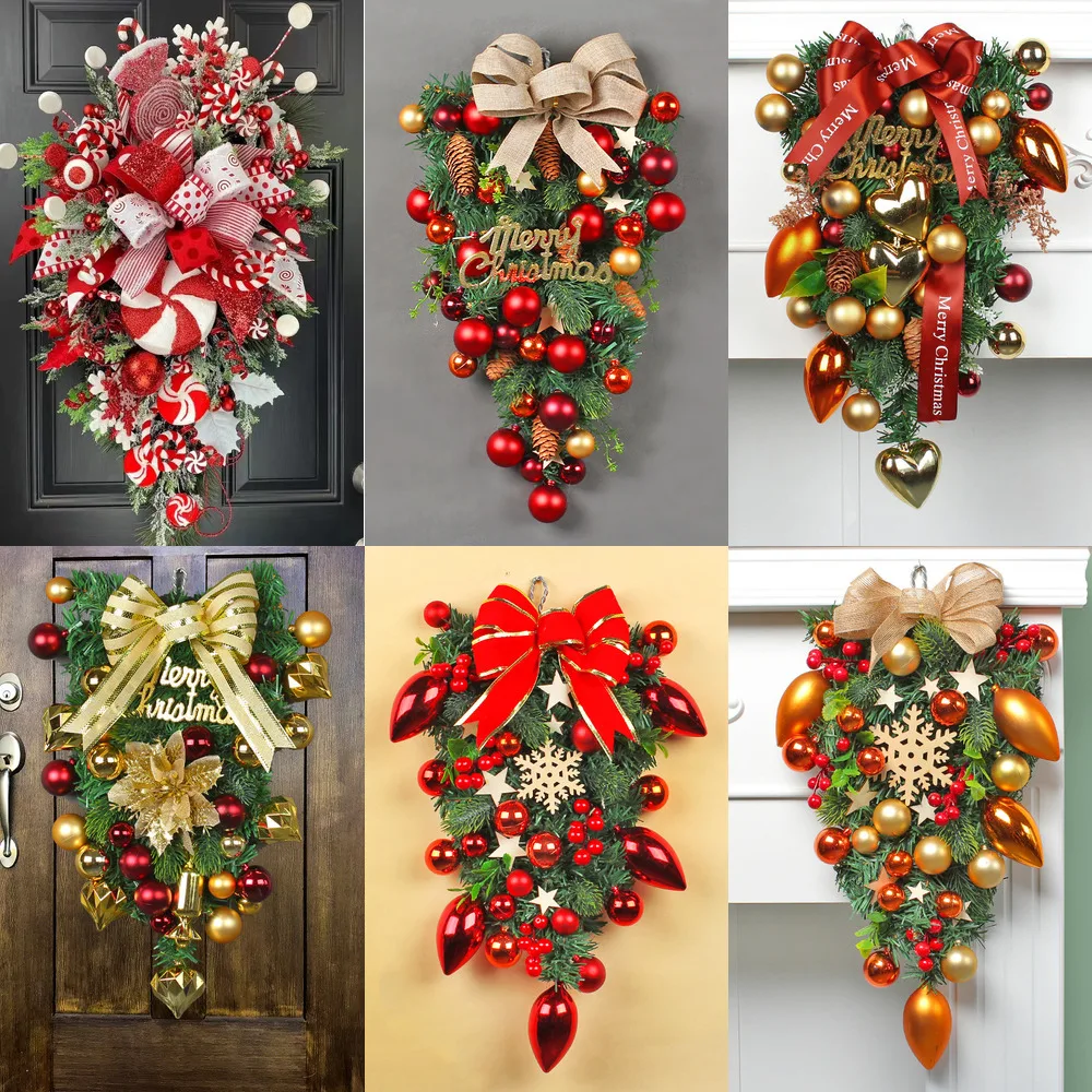 Christmas Wreath For Front Door Champagne Gold Window Wall Door Decorations Christmas Garland Ornament Guirnalda Navidad 2022