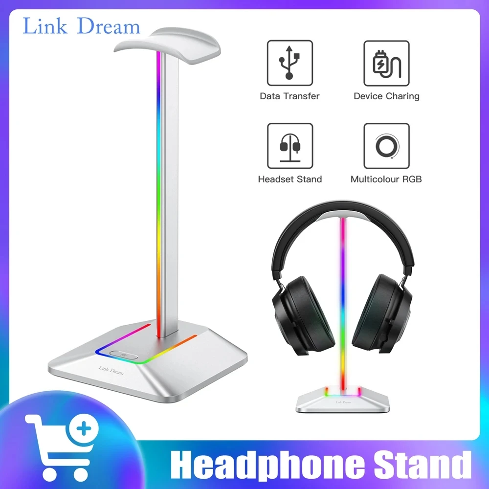 Link Traum RGB Kopfhörer Ständer mit Typ-c USB Ports Kopfhörer Halter Gaming Headsets Stand Kopfhörer Zubehör Aufhänger Silber