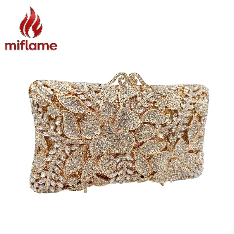 New Elegant Crystal Rhinestone Floral Embellished Clutch Bag for Evening Parties Weddings and Bridal Banquet