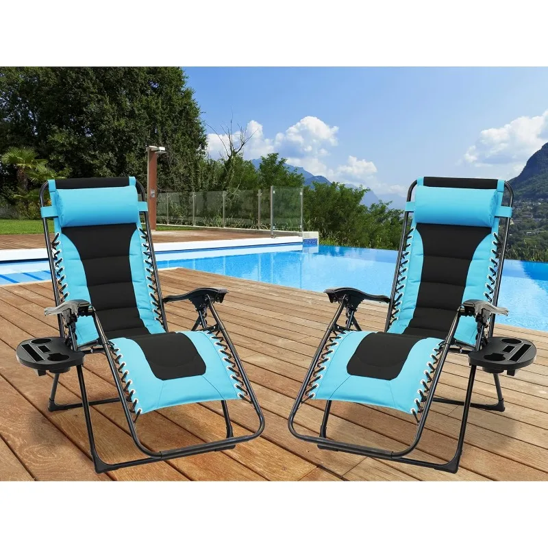 203079PTB Turquoise Padded Gravity Chairs with Foot Cover & Big Cupholder, 35.43 x 25.59 x 41.5 Inches