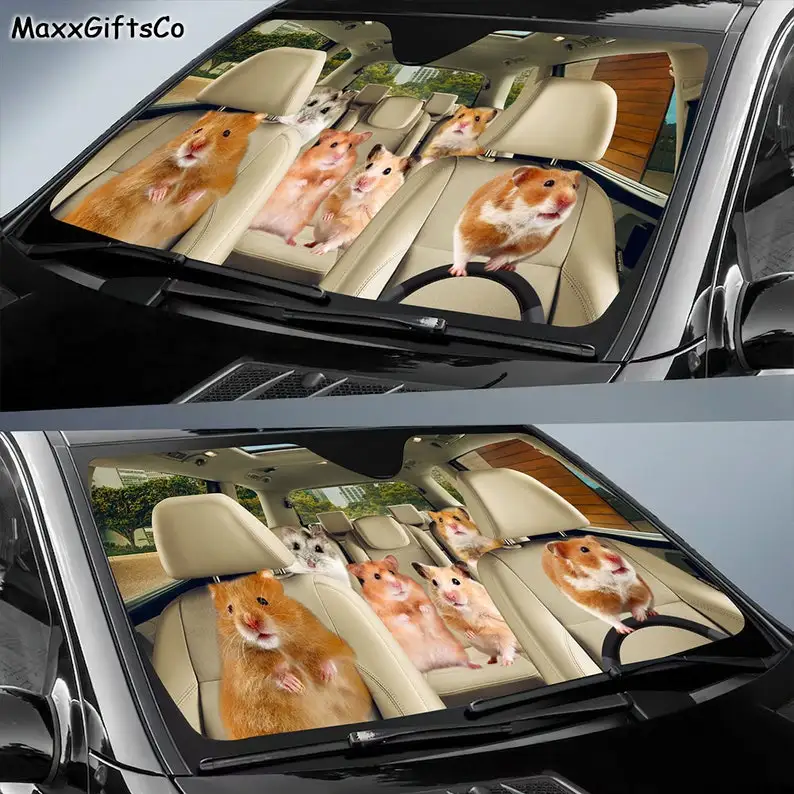 Hamster Car Sun Shade, Hamster Windshield, Family Sunshade, Hamster Car Accessories, Car Decoration, Gift For Dad, Mom