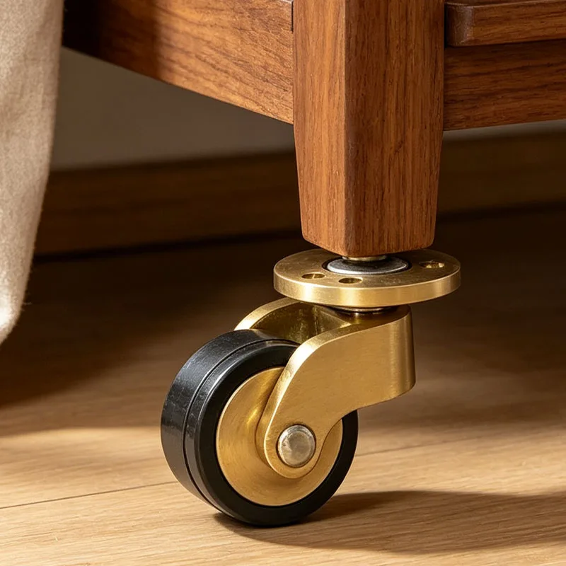 2PCS Brass Swivel Furniture Caster Wheels 25mm Rubber Wheel With Matching Screws for Sofa Cabinet Chair Piano Display Stand