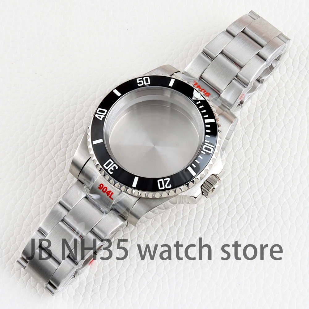 40mm NH35 Brushed Oyster Strap Sliver Watch Case 316L Stainless Steel Sapphire Glass Fit GMT NH34 NH35 NH36 Movement 28.5mm Dial