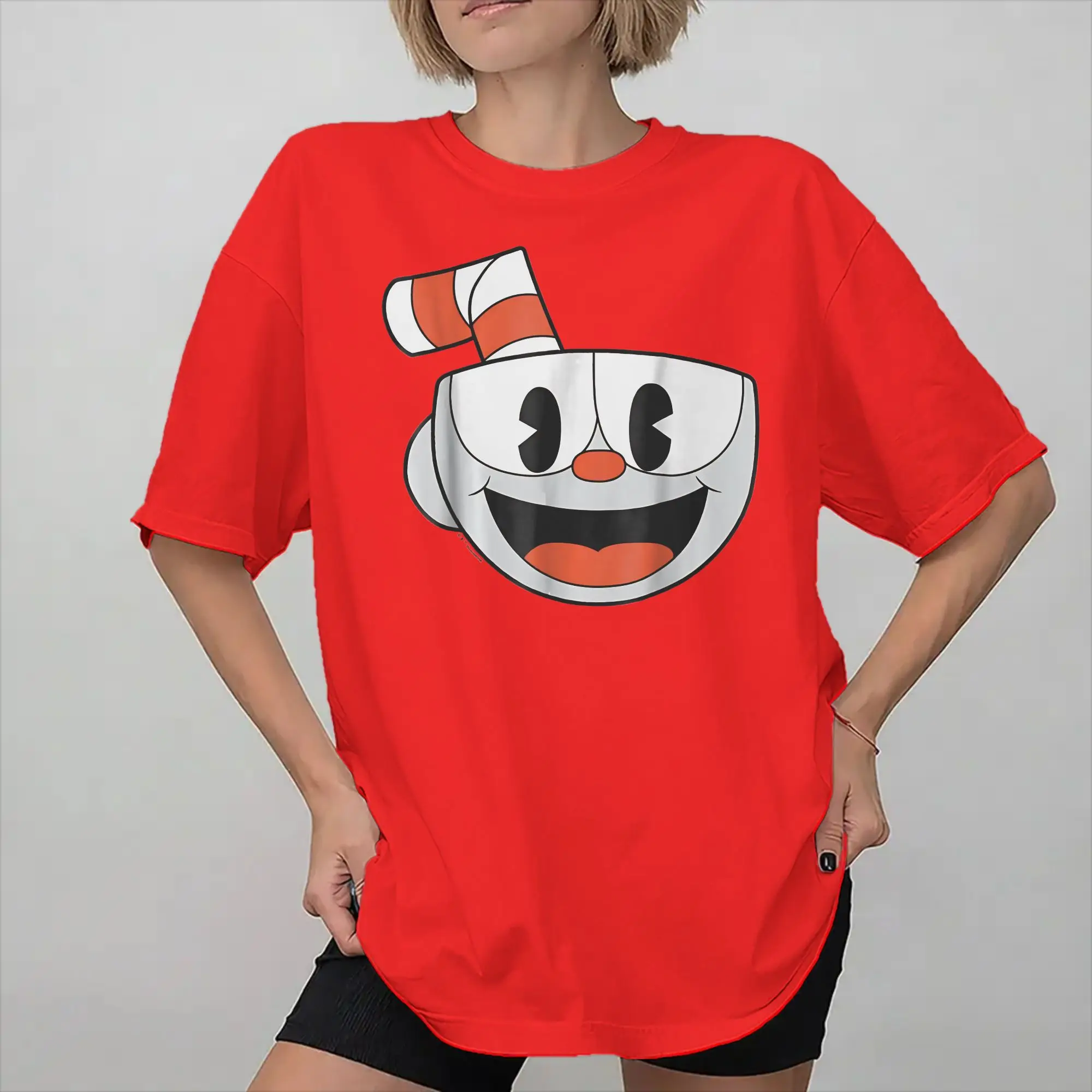Cuphead and Mugman cup mug Accessories Unisex T Shirt 100% Cotton Tee Printed  T-shirt Clothes