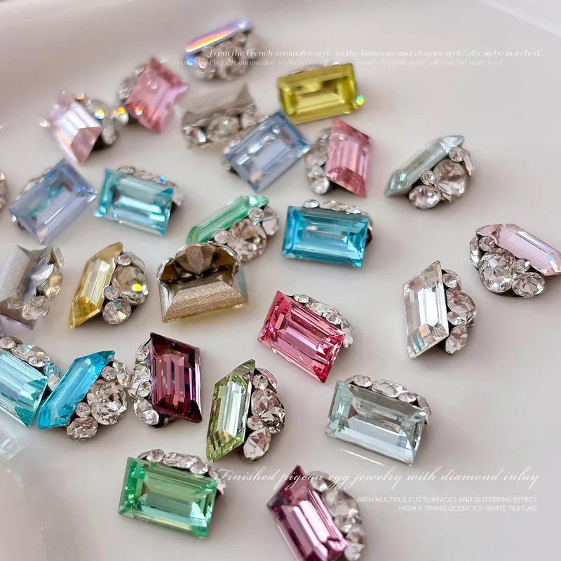 LYLE 3PCS K9 Crystal Sugar Cubes Stacked Nail Gems Super Shiny No Base Rectangle Right Angle Finished Nail Diamonds