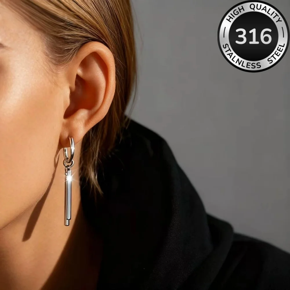 Punk Stainless Steel Hoop Earrings For Women Men Silver Color Female Male Hip Hop Ear Buckle Street Stackable Jewelry